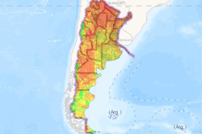 Mapa de Argentina con los índices en colores.