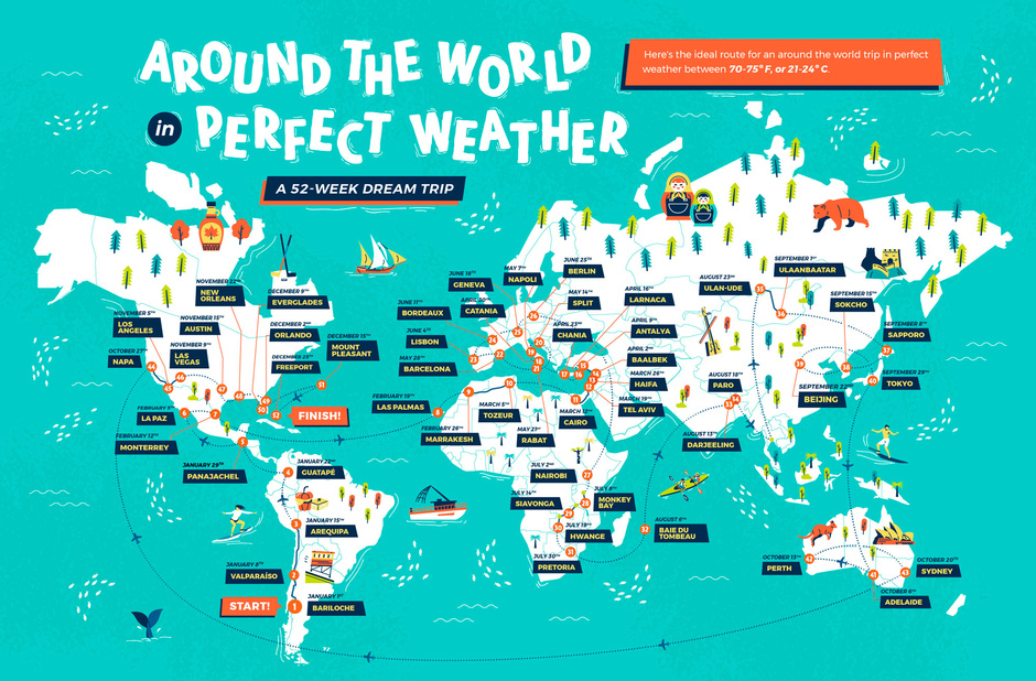 Mapa del buen clima para pasar un año perfecto comenzando en Bariloche.