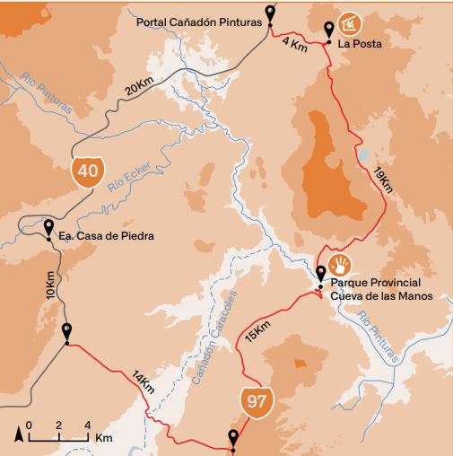 Mapa de acceso al Cañadón Pinturas.