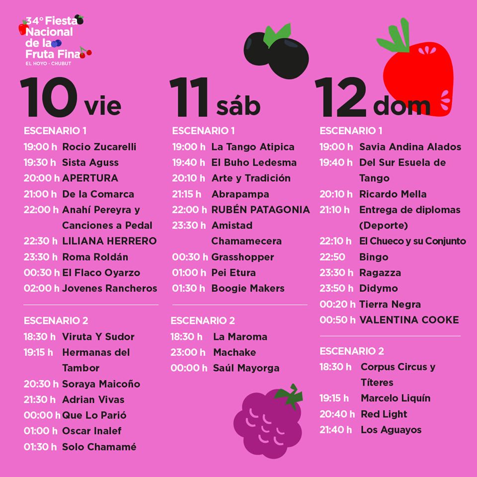 Calendario de actividades de la fiesta de la fruta fina 2020 en El hoyo. Fiestas comarcales.