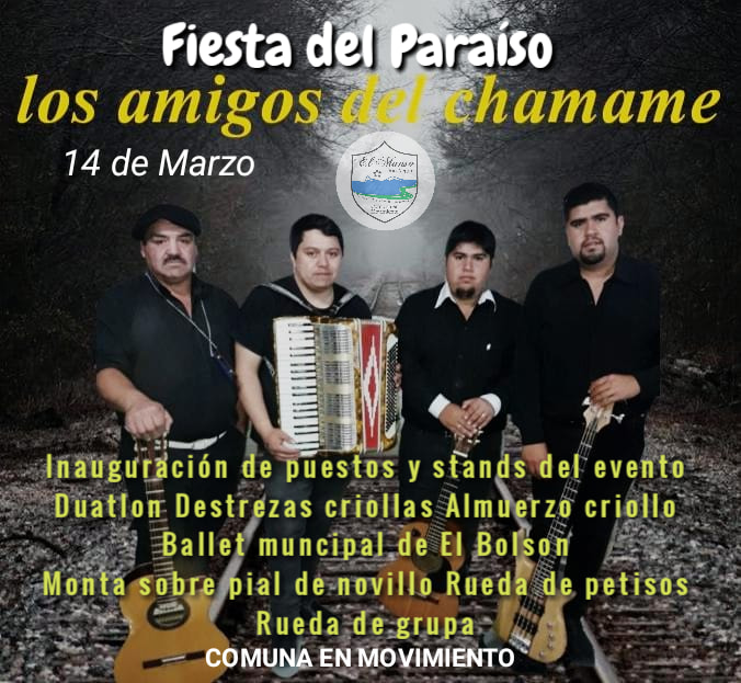 Flyer de las bandas que estarán presentes en la Fiesta del Paraíso de El Manso