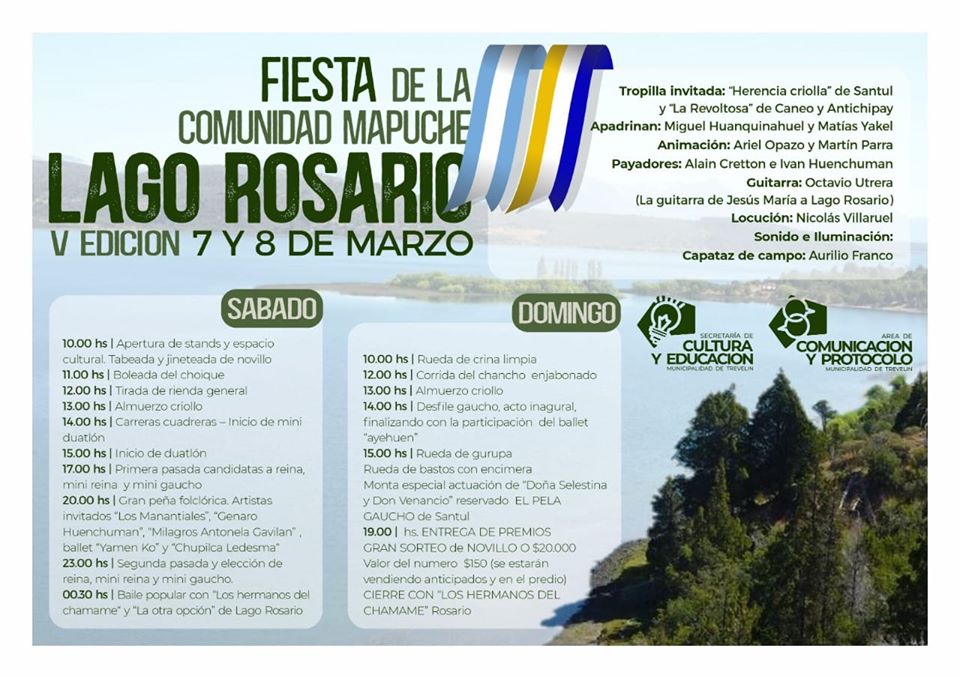 Cronograma de actividades de la Fiesta Mapuche en Lago Rosario.