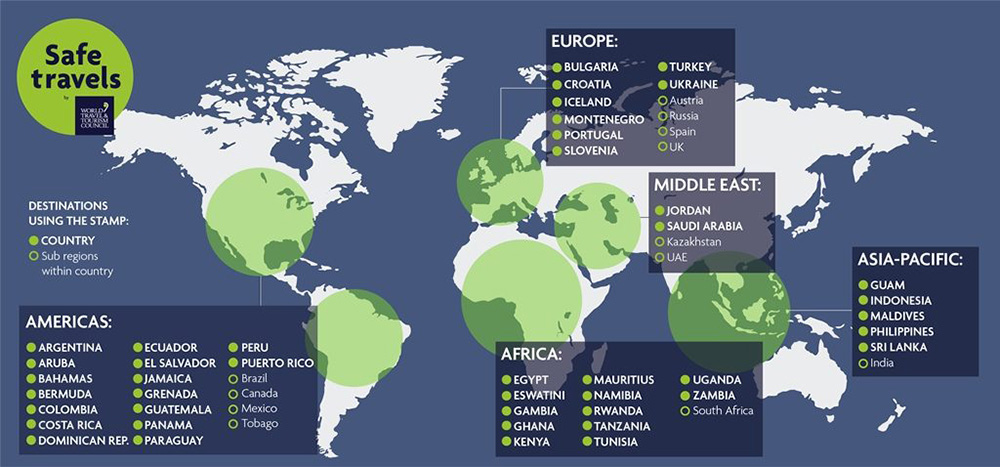 Mapa de los destinos turísticos seguros en el mundo.