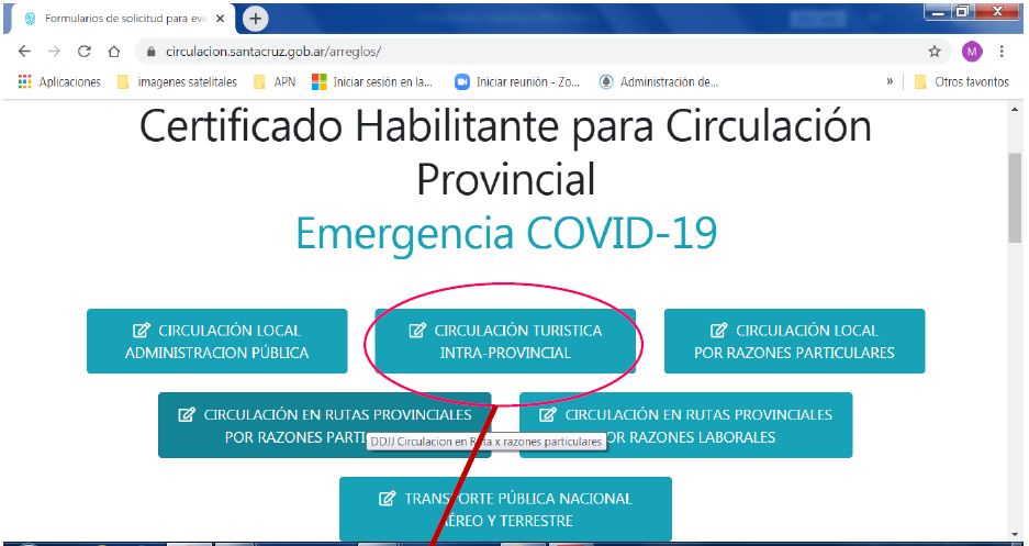 Captura de la página con los requisitos para ingresar al Parque Los Glaciares.